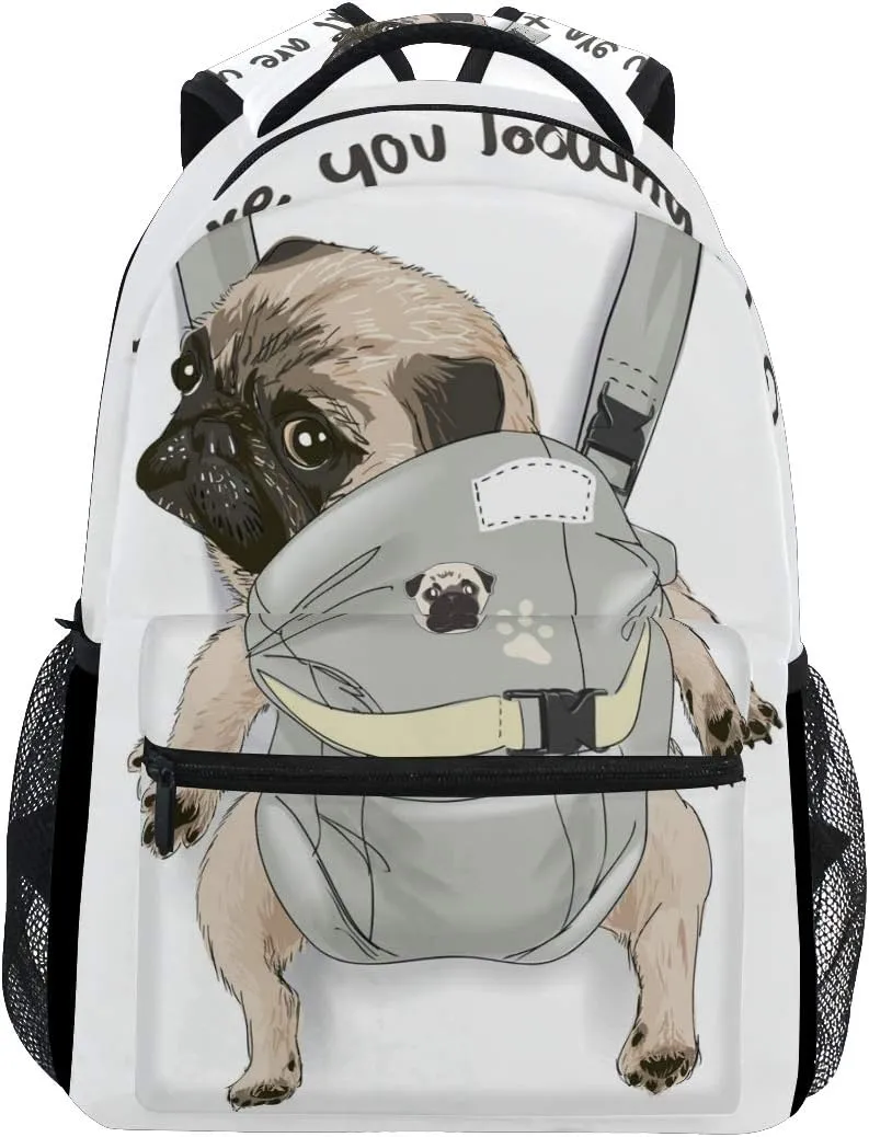 ALAZA Pug Dog Print Puppy Funny Quote Large Backpack for Kids Boys Girls Student Personalized Laptop iPad Tablet Travel School Bag with Multiple Pockets