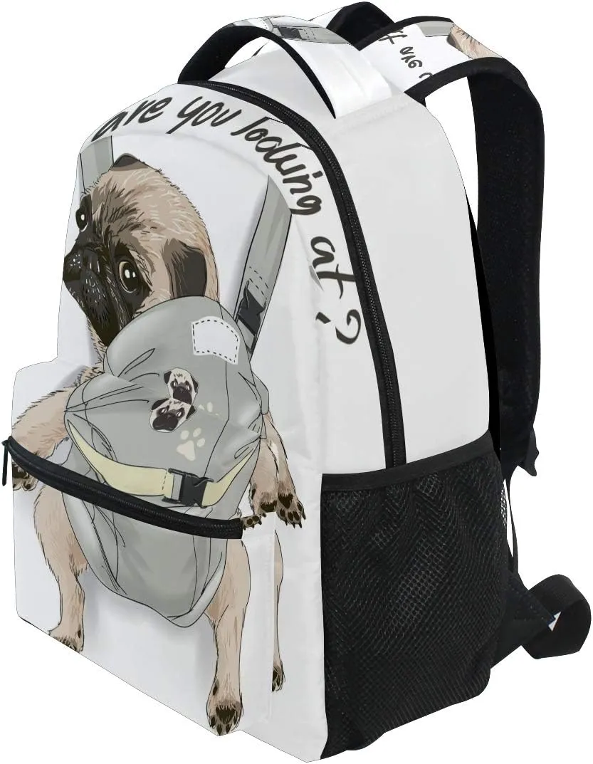 ALAZA Pug Dog Print Puppy Funny Quote Large Backpack for Kids Boys Girls Student Personalized Laptop iPad Tablet Travel School Bag with Multiple Pockets