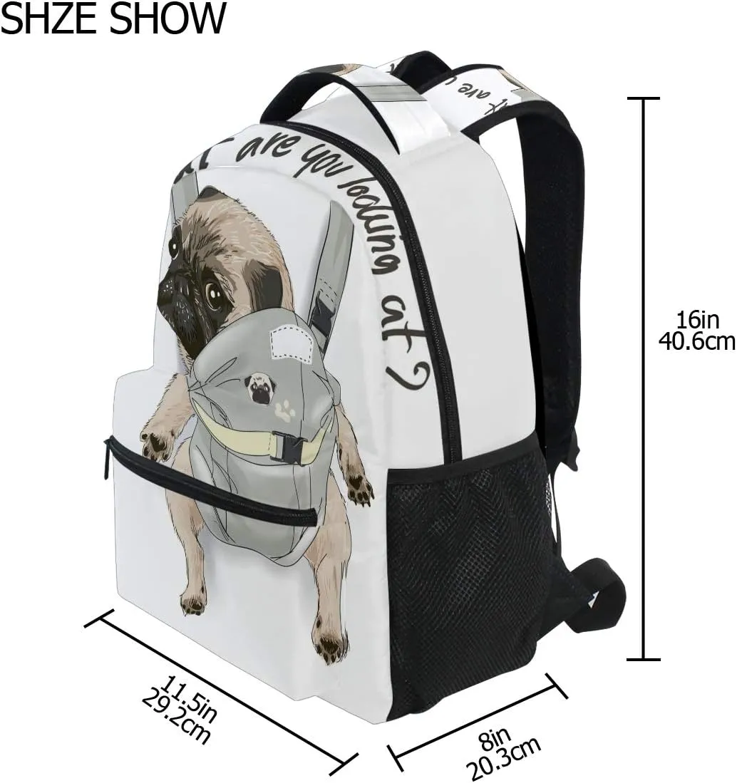 ALAZA Pug Dog Print Puppy Funny Quote Large Backpack for Kids Boys Girls Student Personalized Laptop iPad Tablet Travel School Bag with Multiple Pockets