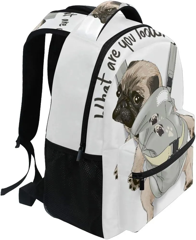 ALAZA Pug Dog Print Puppy Funny Quote Large Backpack for Kids Boys Girls Student Personalized Laptop iPad Tablet Travel School Bag with Multiple Pockets