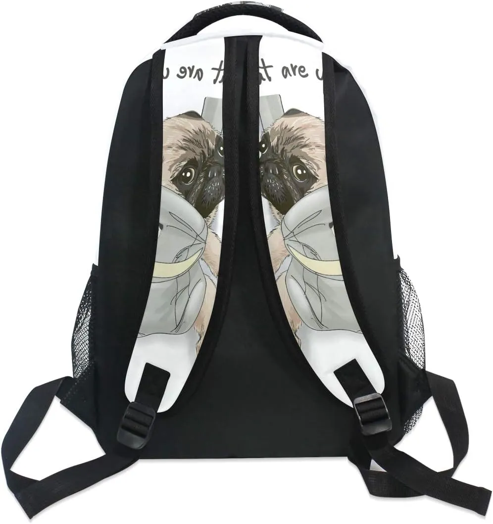 ALAZA Pug Dog Print Puppy Funny Quote Large Backpack for Kids Boys Girls Student Personalized Laptop iPad Tablet Travel School Bag with Multiple Pockets