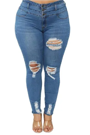 ALLABREVE Womens Plus Size Skinny Jeans Stretchy High Waisted Ankle Jean Ripped Slim Fit Washed Denim Distressed Tight Jean