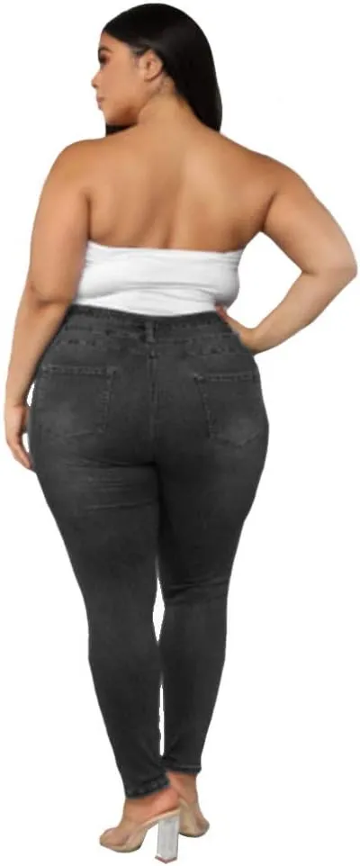 ALLABREVE Womens Plus Size Skinny Jeans Stretchy High Waisted Ankle Jean Ripped Slim Fit Washed Denim Distressed Tight Jean