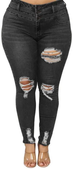ALLABREVE Womens Plus Size Skinny Jeans Stretchy High Waisted Ankle Jean Ripped Slim Fit Washed Denim Distressed Tight Jean