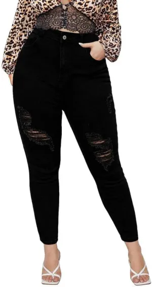ALLABREVE Womens Plus Size Skinny Jeans Stretchy High Waisted Ankle Jean Ripped Slim Fit Washed Denim Distressed Tight Jean