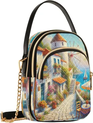 Alley Windmill Flower Blue Crossbody Bags for Women Shouler Handbags Travel Sling Bag Fanny Pack Phone Wallet Mini Purse