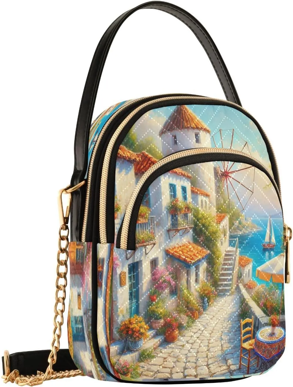 Alley Windmill Flower Blue Crossbody Bags for Women Shouler Handbags Travel Sling Bag Fanny Pack Phone Wallet Mini Purse