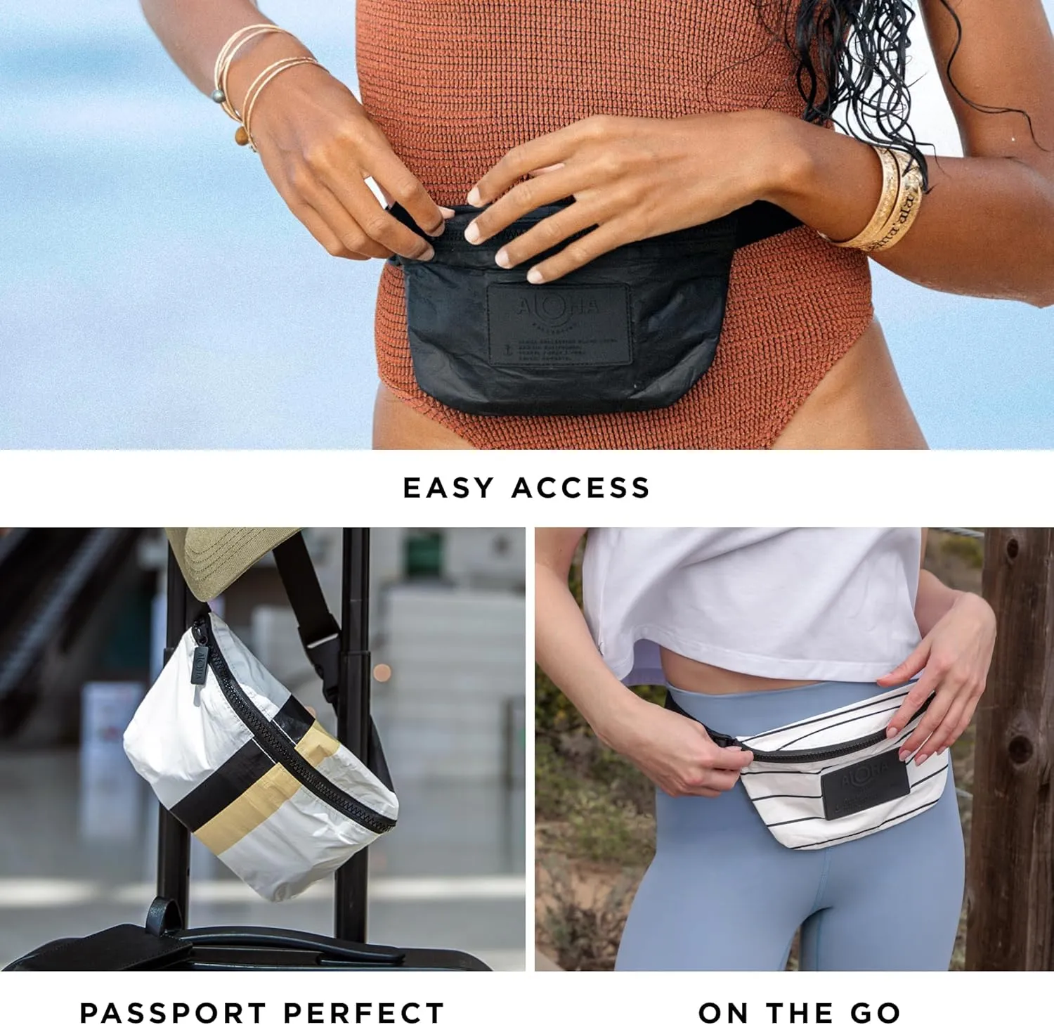 ALOHA Collection Le Voyageur Mini Hip Pack, Lightweight, Packable, & Splash-Proof - Durable, Washable, & Reusable Fanny Pack for Gym, Beach & Travel, Easy to Clean Material (8.5" x 3.75")