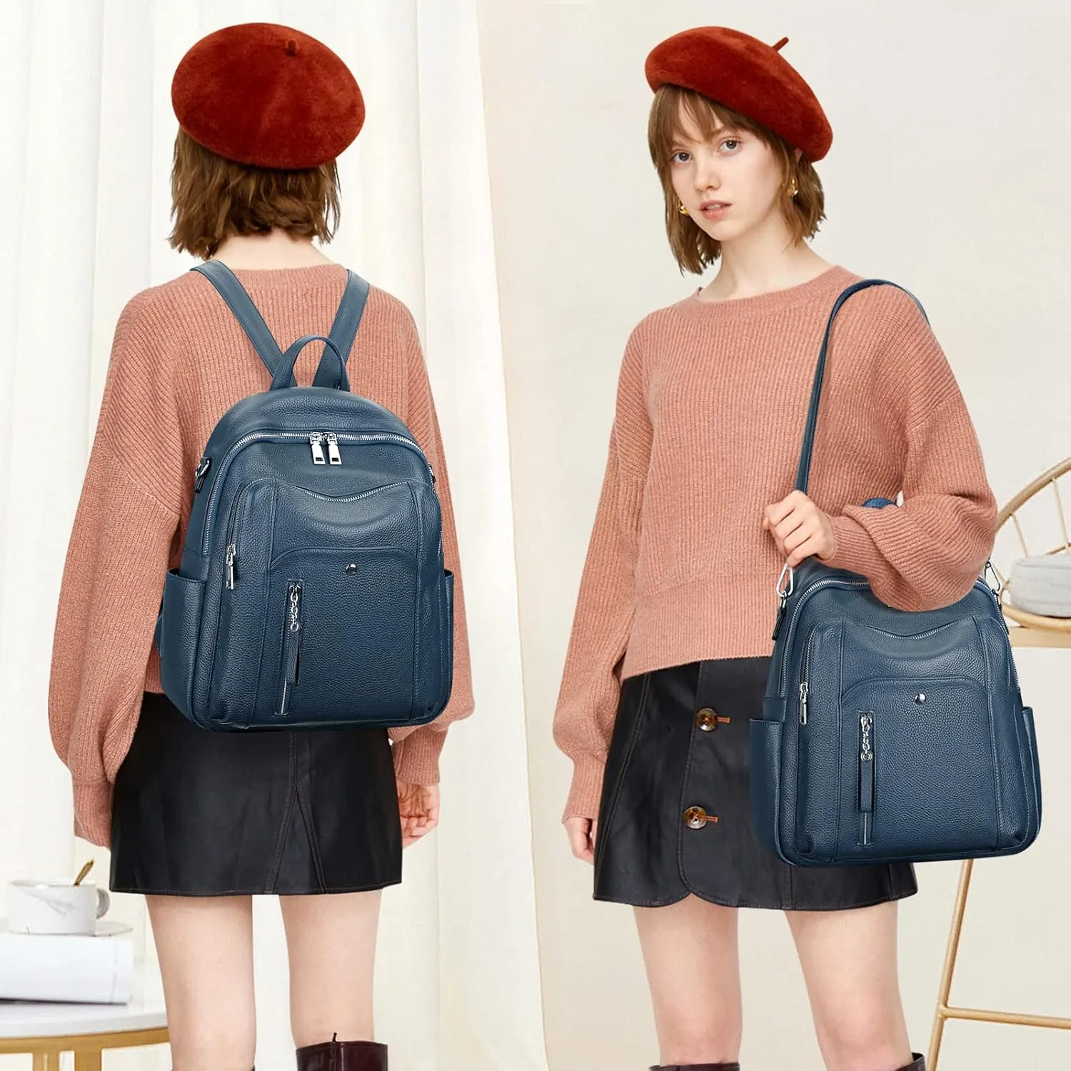 ALTOSY Fashion Genuine Leather Backpack Purse for Women Shoulder Bag Casual Daypack Medium