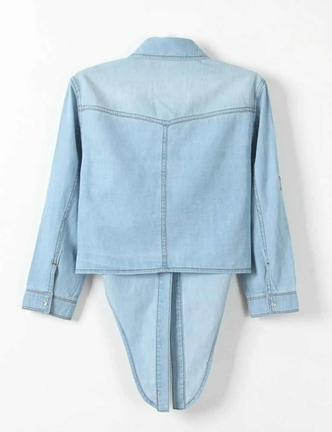 AMEBELLE Women's Roll Up 3/4 Sleeve Tie Front Knot Shirt Chambray Denim Crop Top
