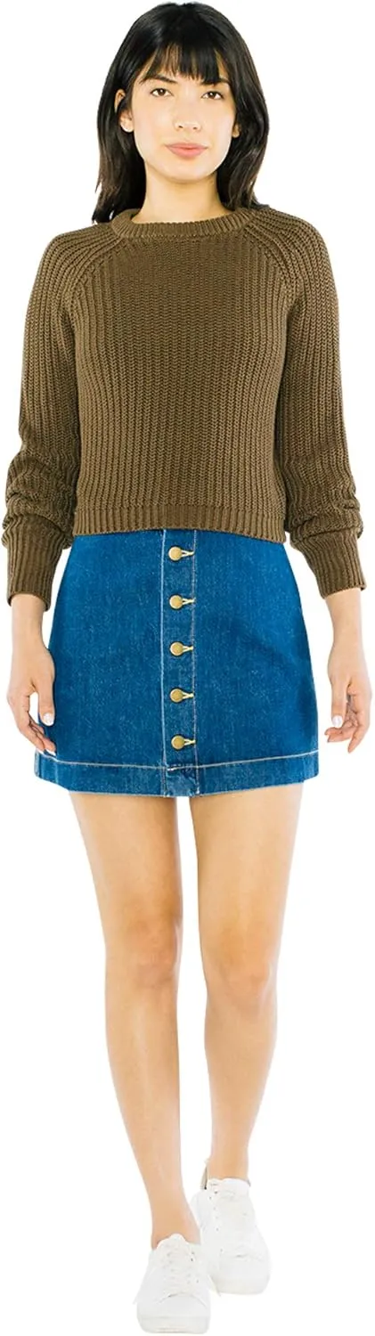American Apparel Women's Denim Button Front A-line Mini Skirt