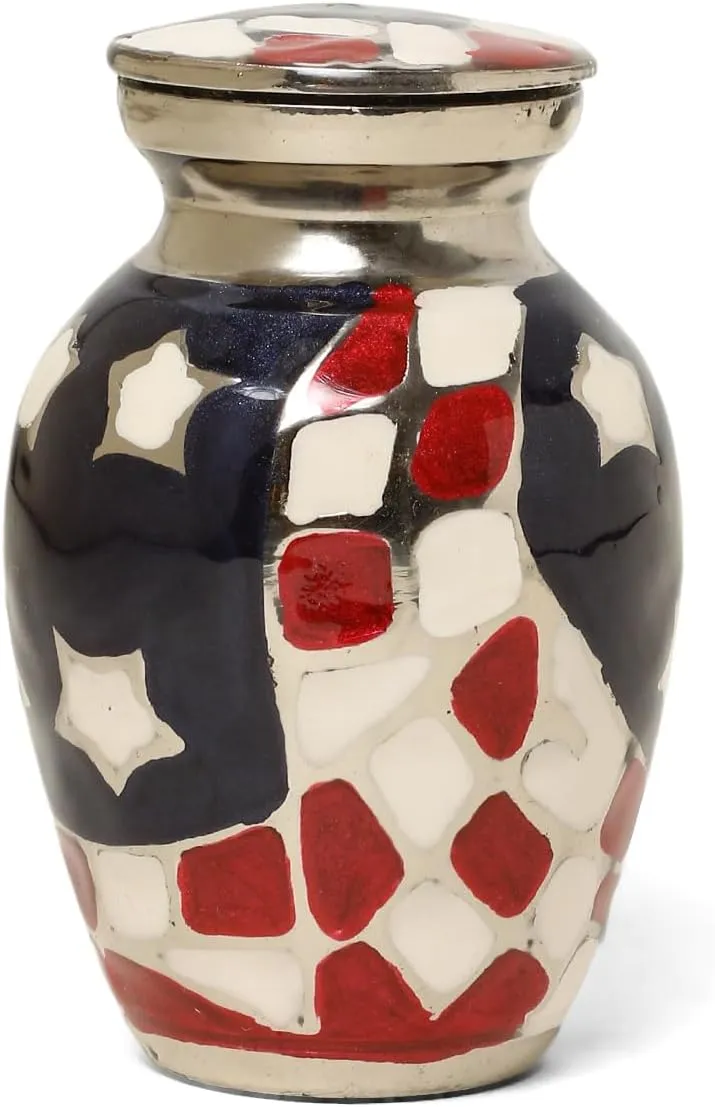 American Flag Embossed Urns & Keepsake Set of 4 with Four Velvet Carry Bags, A Funnel, and A Premium Gift Box - Serenity Funeral Ashes Container