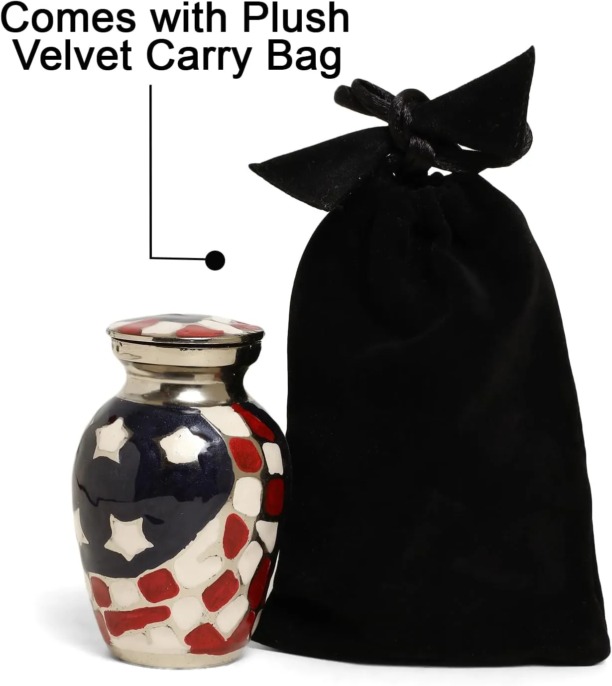 American Flag Embossed Urns & Keepsake Set of 4 with Four Velvet Carry Bags, A Funnel, and A Premium Gift Box - Serenity Funeral Ashes Container