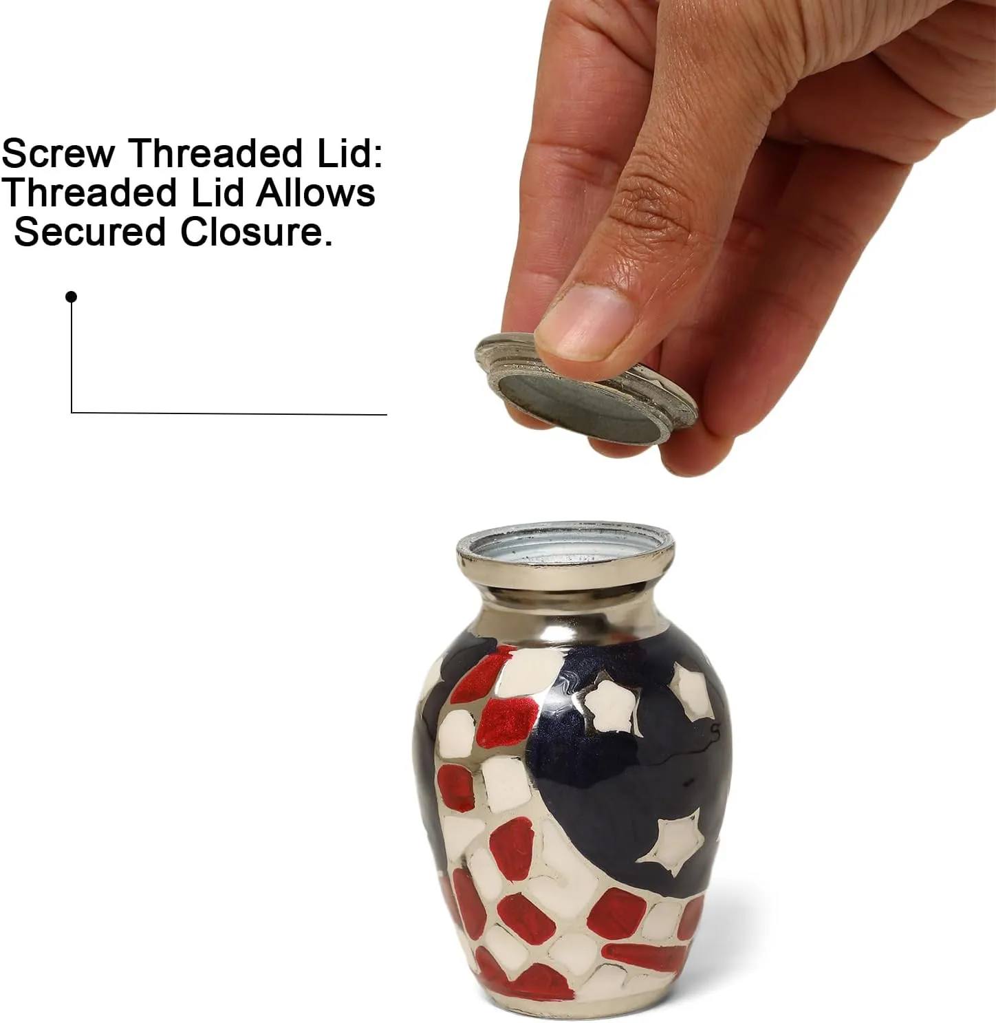 American Flag Embossed Urns & Keepsake Set of 4 with Four Velvet Carry Bags, A Funnel, and A Premium Gift Box - Serenity Funeral Ashes Container