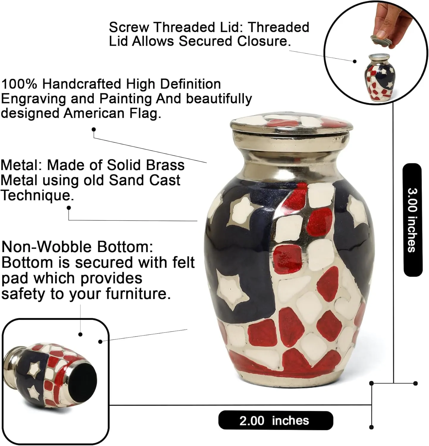 American Flag Embossed Urns & Keepsake Set of 4 with Four Velvet Carry Bags, A Funnel, and A Premium Gift Box - Serenity Funeral Ashes Container