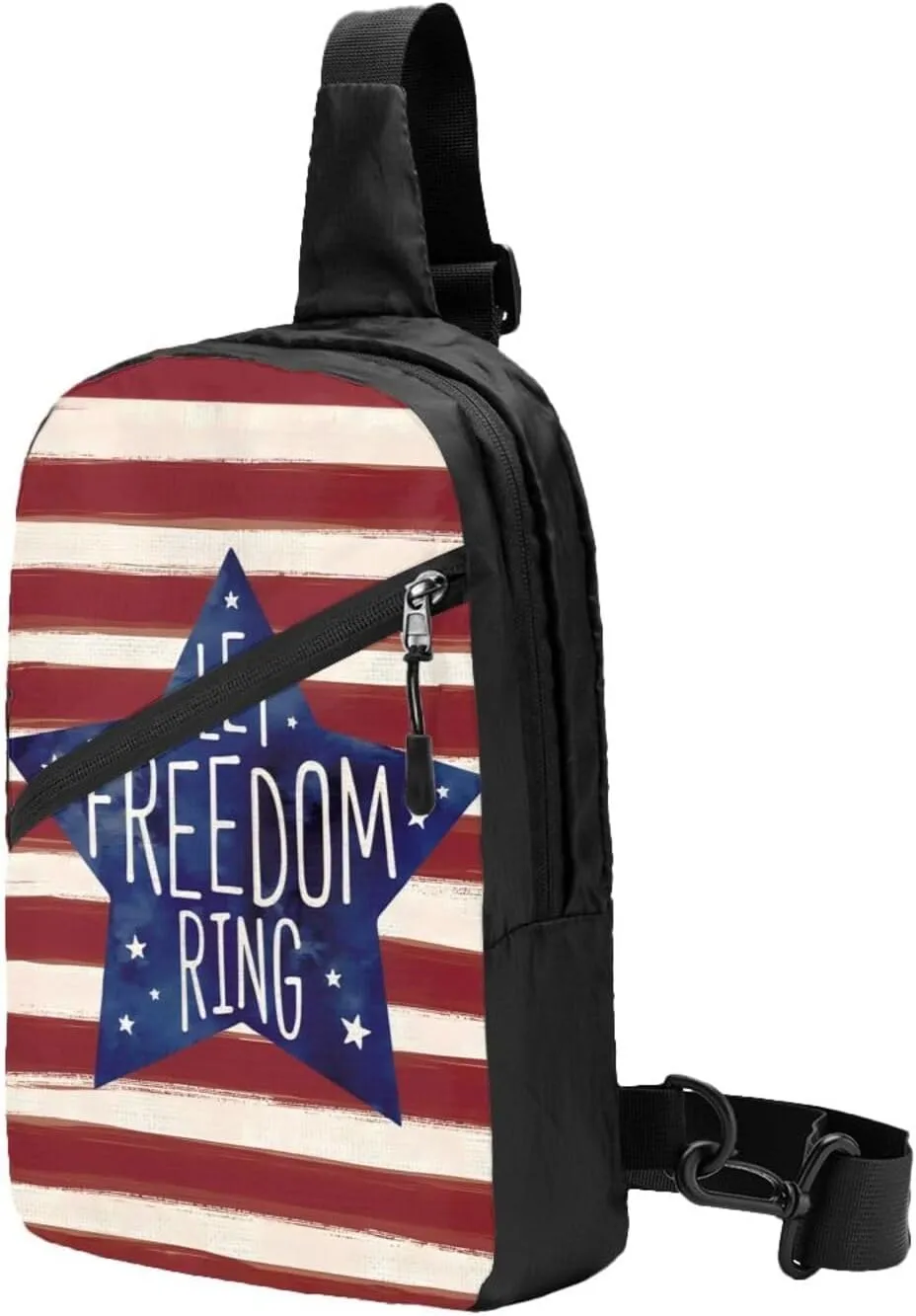 American Flag Stripes Let Freedom Ring Portable Sling Bags Packable Crossbody Bag Foldable Sport Daypack Reusable Shoulder Backpack Diagonally Chest Bag for Workout Travel