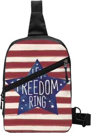 American Flag Stripes Let Freedom Ring Portable Sling Bags Packable Crossbody Bag Foldable Sport Daypack Reusable Shoulder Backpack Diagonally Chest Bag for Workout Travel
