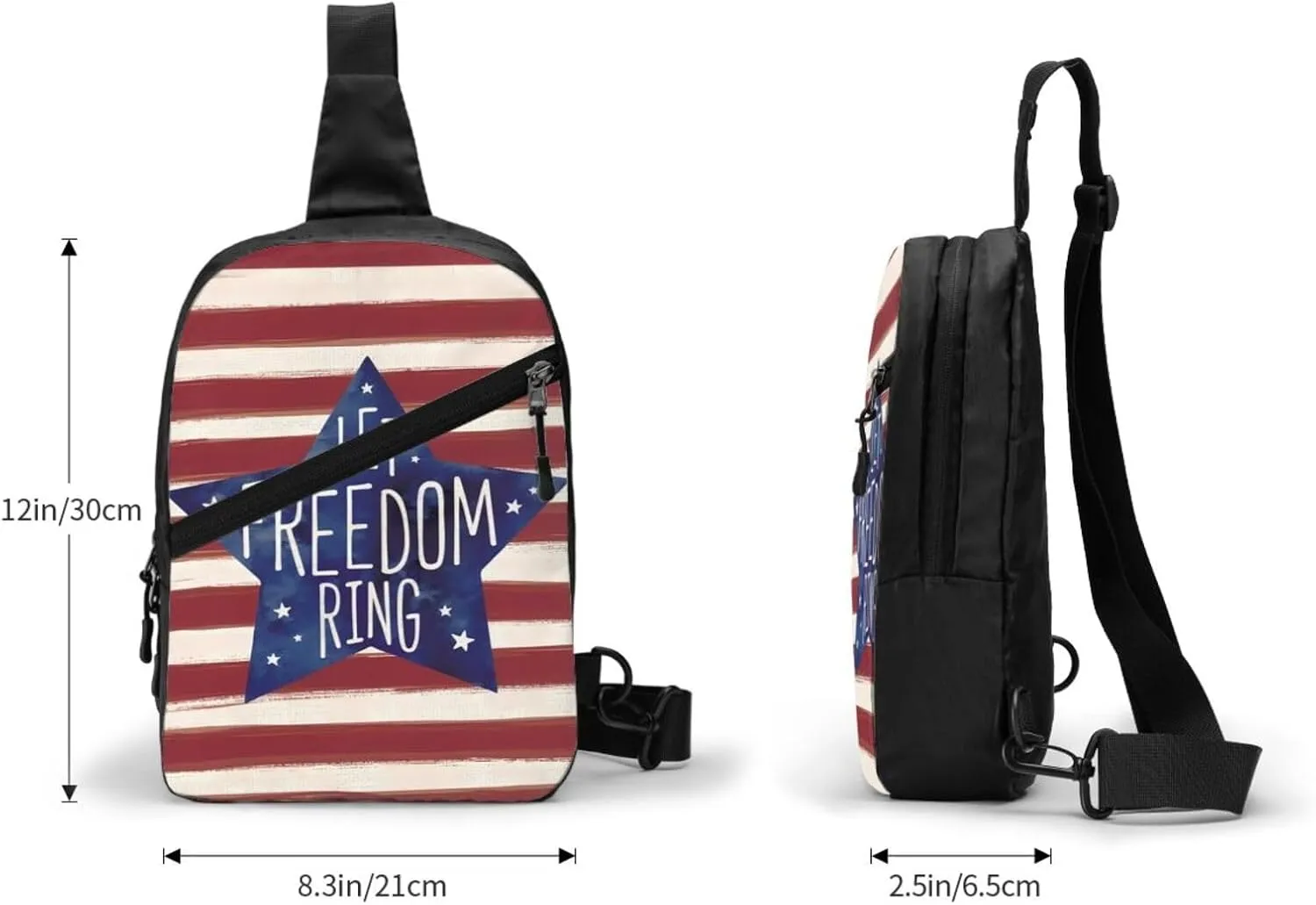 American Flag Stripes Let Freedom Ring Portable Sling Bags Packable Crossbody Bag Foldable Sport Daypack Reusable Shoulder Backpack Diagonally Chest Bag for Workout Travel