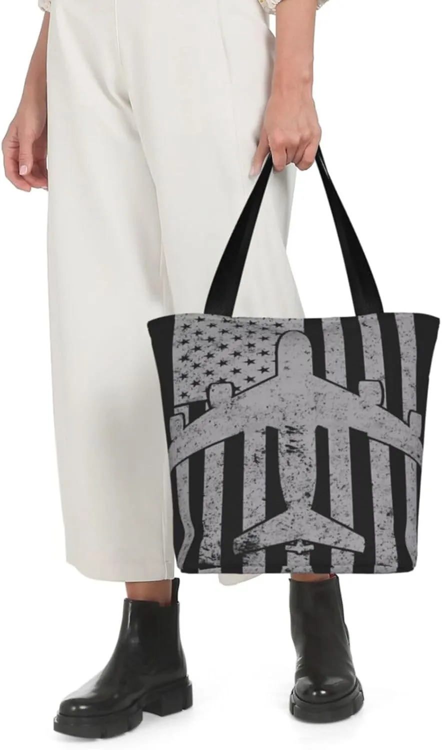 American Motorcycle Flag Dirt Bike Women's Tote Bag Shoulder Bag Shopping Handbag Large Capacity Handbag With Zipper