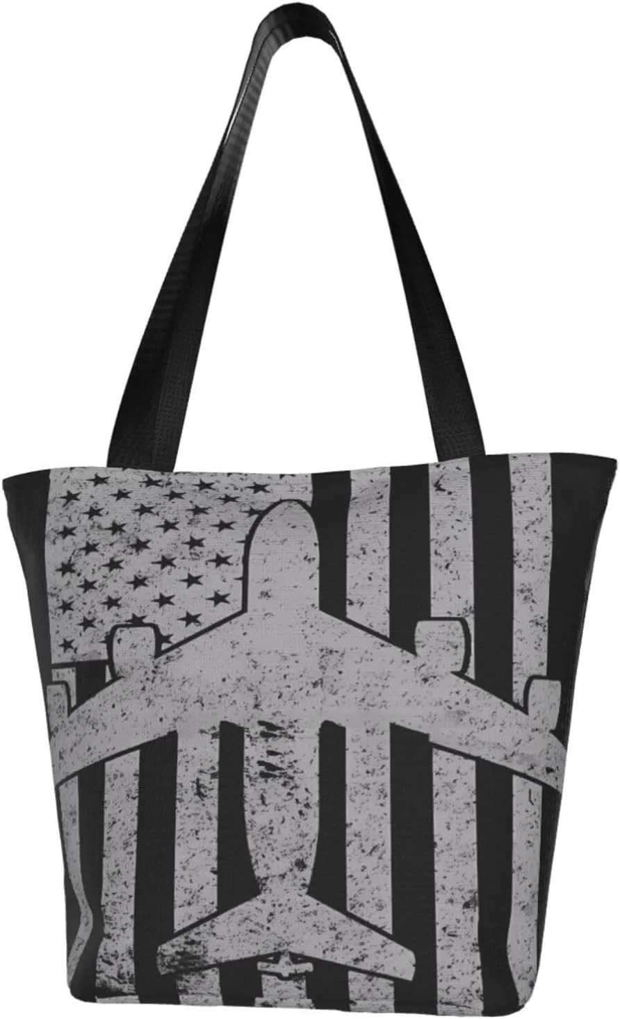 American Motorcycle Flag Dirt Bike Women's Tote Bag Shoulder Bag Shopping Handbag Large Capacity Handbag With Zipper