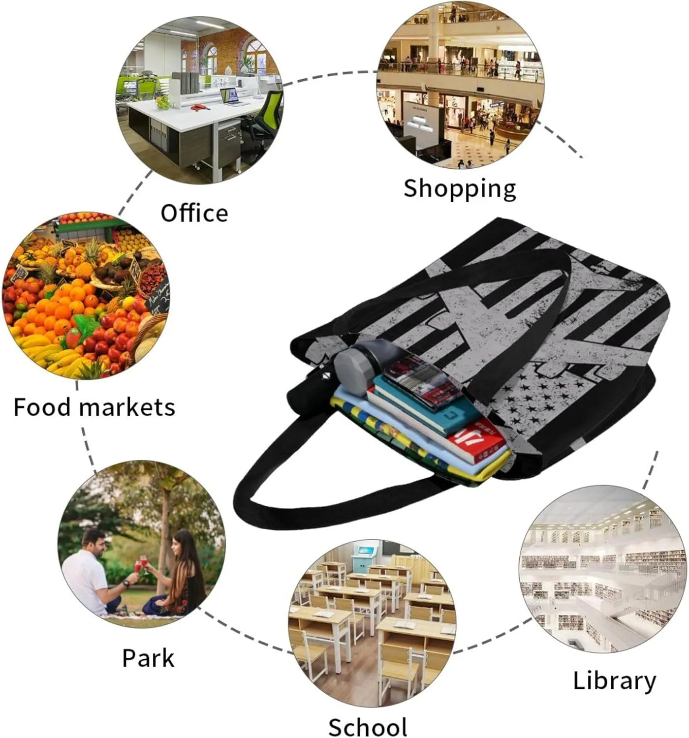 American Motorcycle Flag Dirt Bike Women's Tote Bag Shoulder Bag Shopping Handbag Large Capacity Handbag With Zipper
