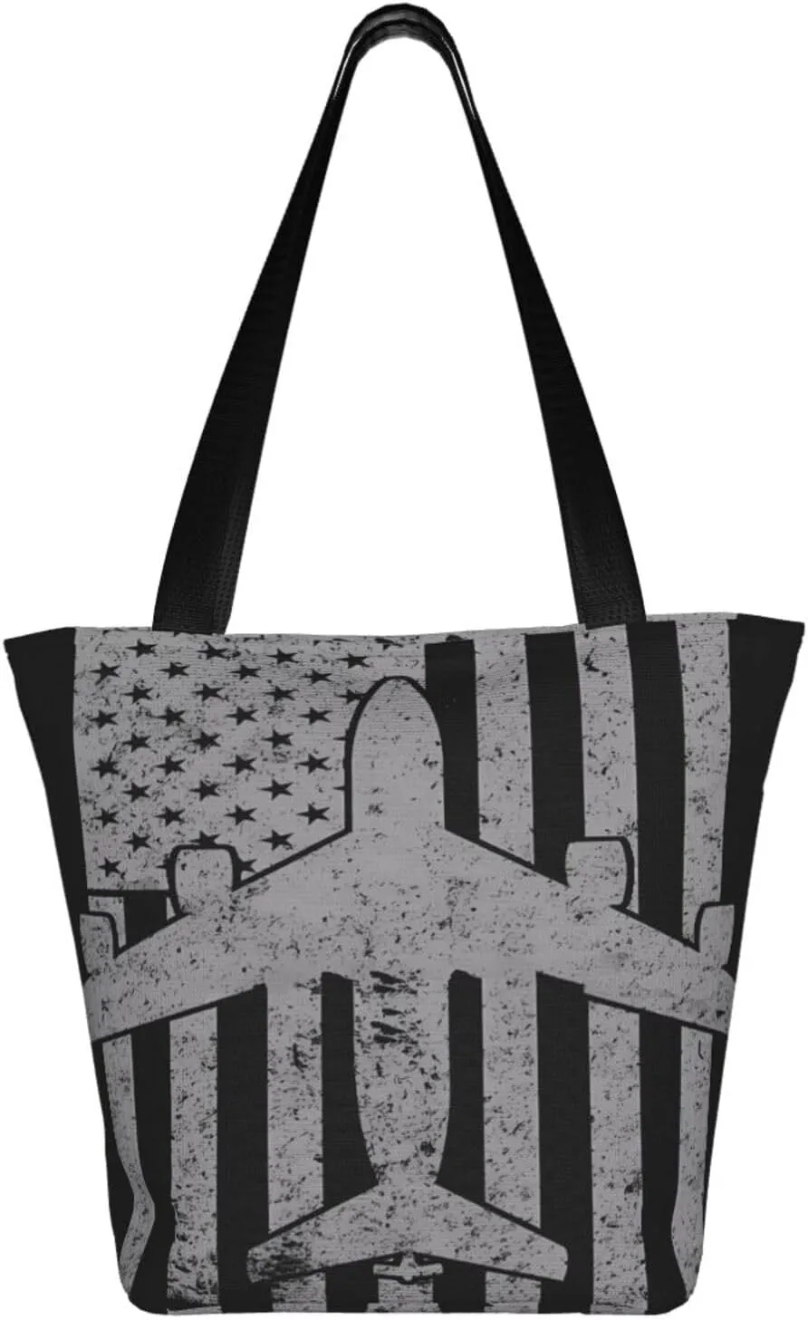 American Motorcycle Flag Dirt Bike Women's Tote Bag Shoulder Bag Shopping Handbag Large Capacity Handbag With Zipper