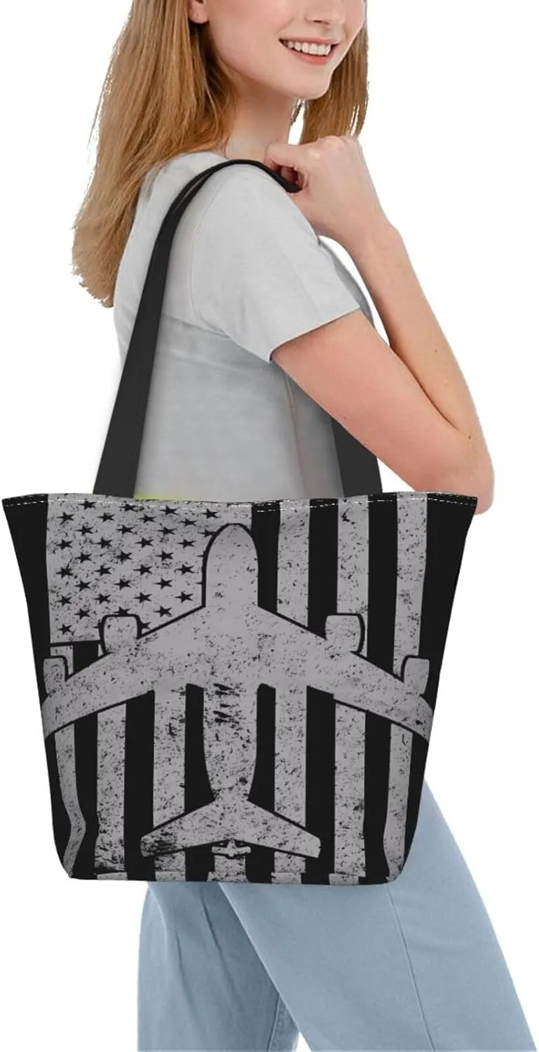 American Motorcycle Flag Dirt Bike Women's Tote Bag Shoulder Bag Shopping Handbag Large Capacity Handbag With Zipper