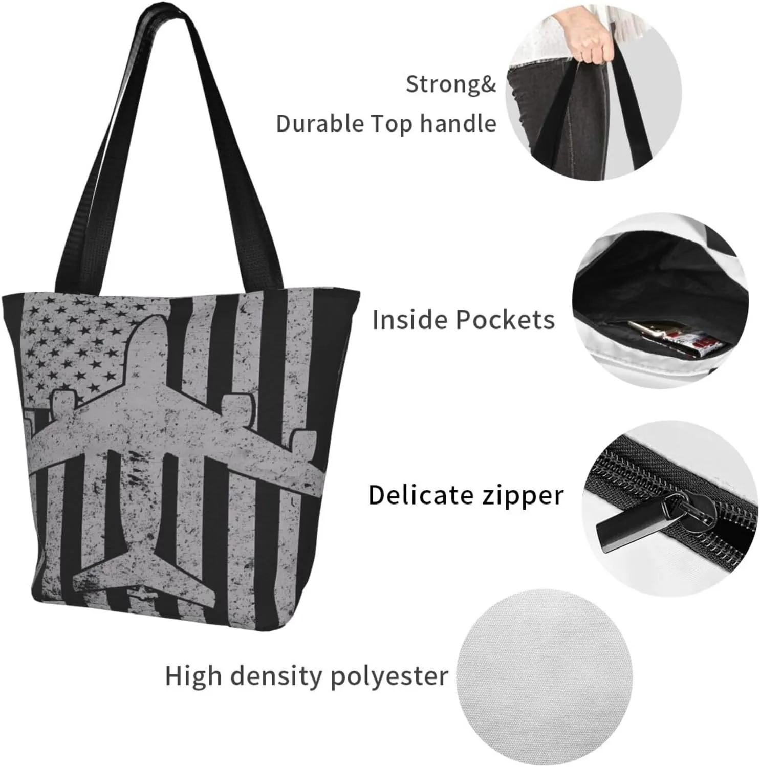 American Motorcycle Flag Dirt Bike Women's Tote Bag Shoulder Bag Shopping Handbag Large Capacity Handbag With Zipper