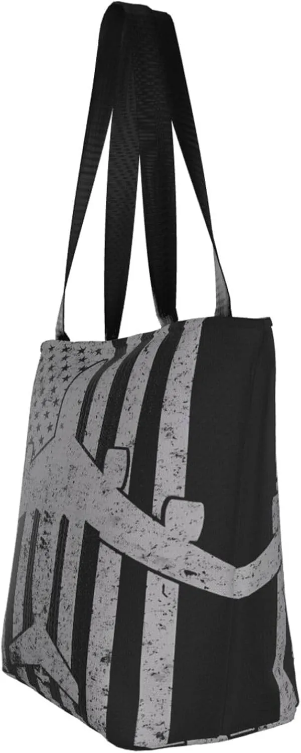 American Motorcycle Flag Dirt Bike Women's Tote Bag Shoulder Bag Shopping Handbag Large Capacity Handbag With Zipper
