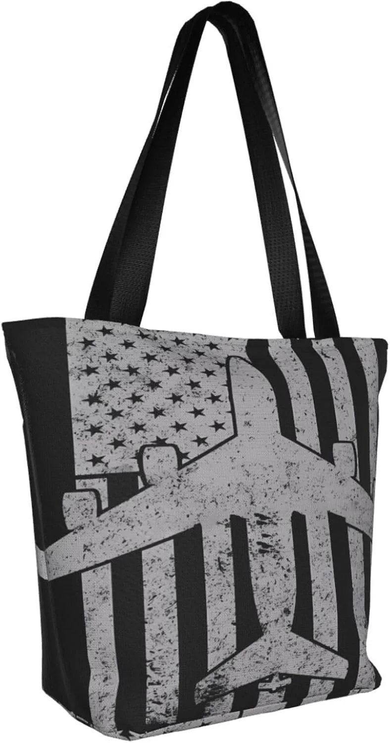 American Motorcycle Flag Dirt Bike Women's Tote Bag Shoulder Bag Shopping Handbag Large Capacity Handbag With Zipper