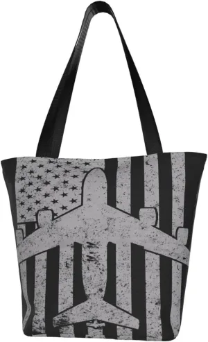American Motorcycle Flag Dirt Bike Women's Tote Bag Shoulder Bag Shopping Handbag Large Capacity Handbag With Zipper
