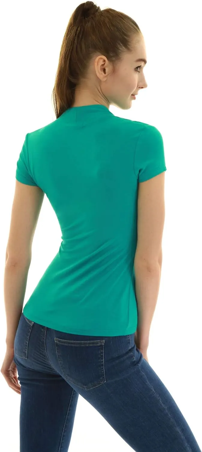AmélieBoutik Women Bolero Style Button Embellished Short Sleeve Blouse Top