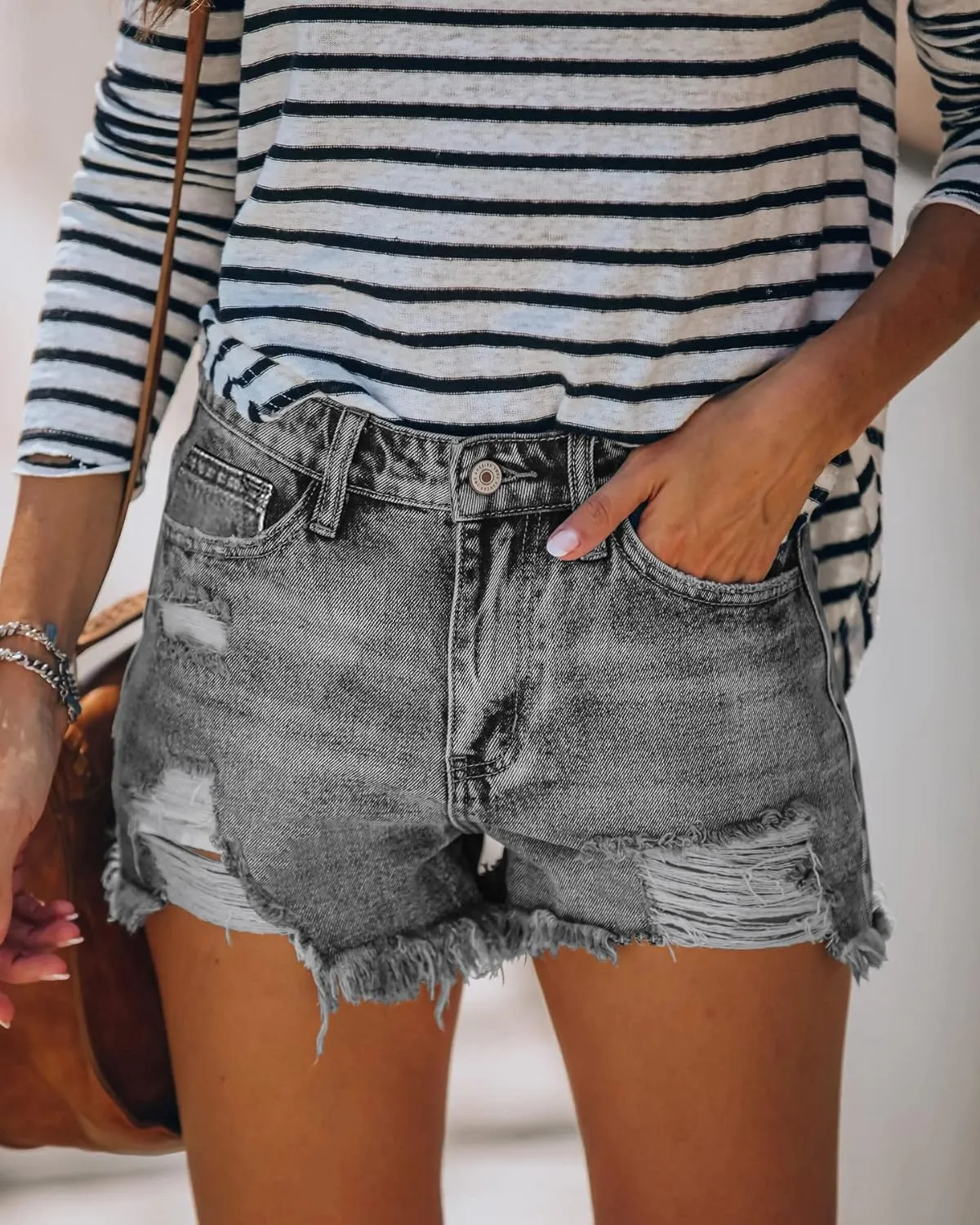 Angerella Women's Denim Shorts Mid Rise Ripped Jean Short