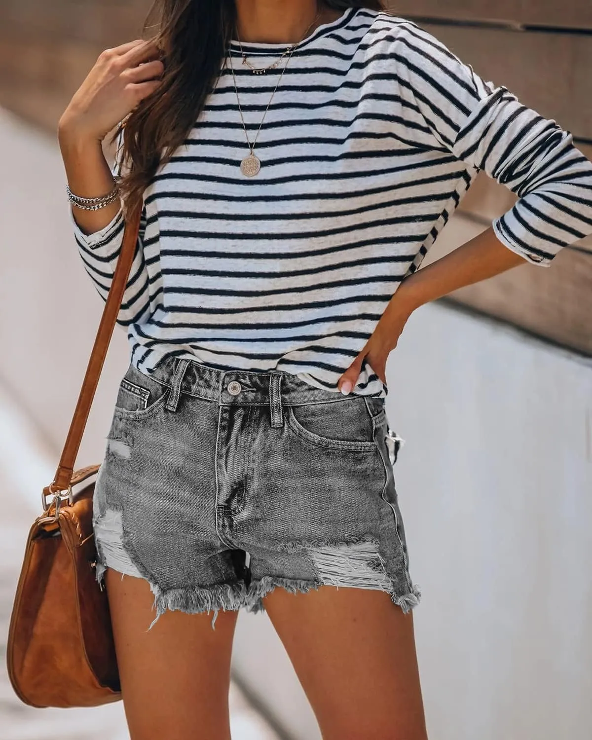 Angerella Women's Denim Shorts Mid Rise Ripped Jean Short