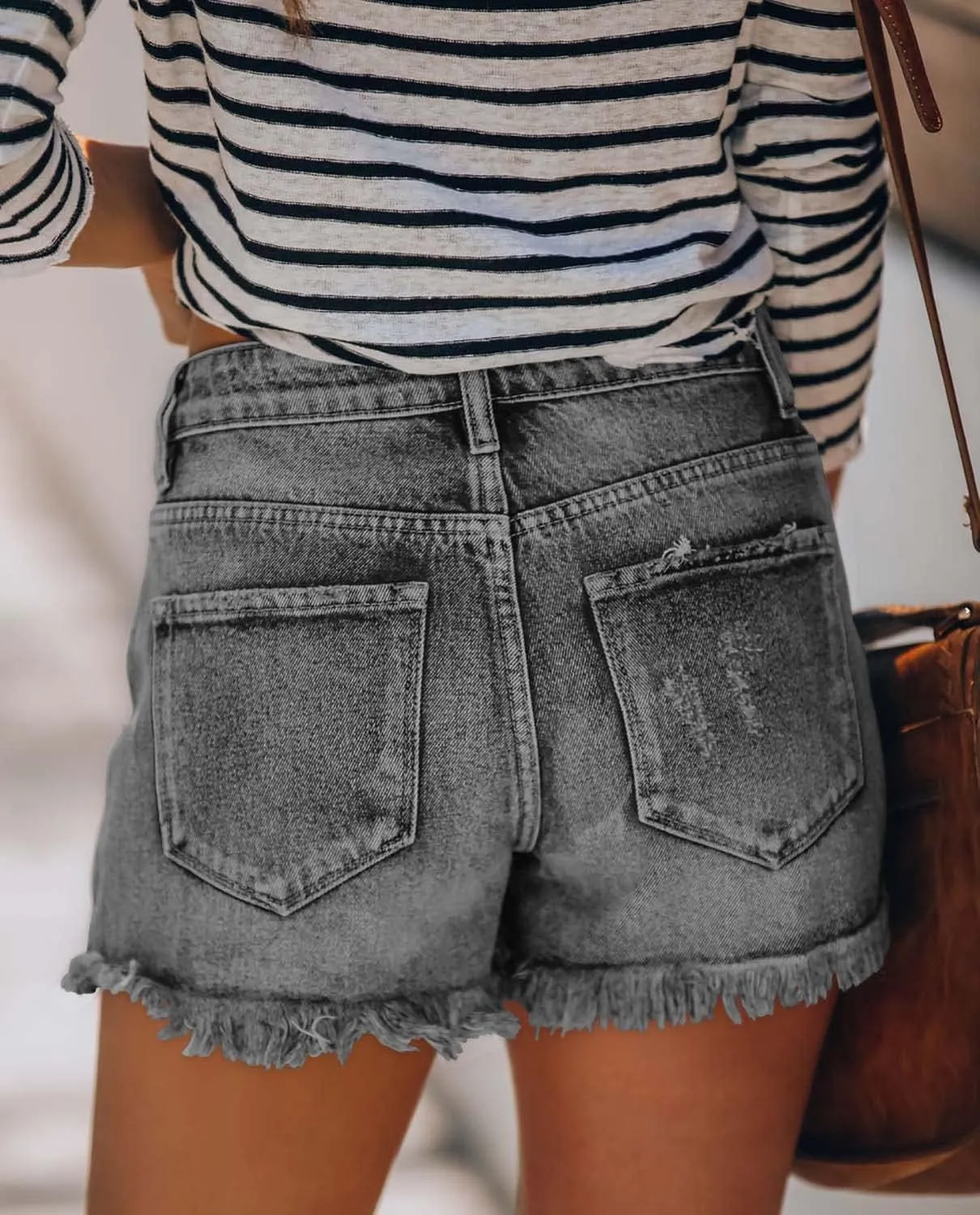 Angerella Women's Denim Shorts Mid Rise Ripped Jean Short