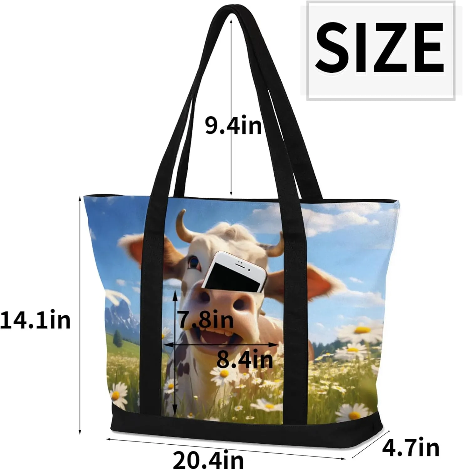 Animal Giraffe Canvas Tote Bag Casual Shoulder Handbag Large Shopping Bags With 5 Pocket Carry On Weekender Backpack