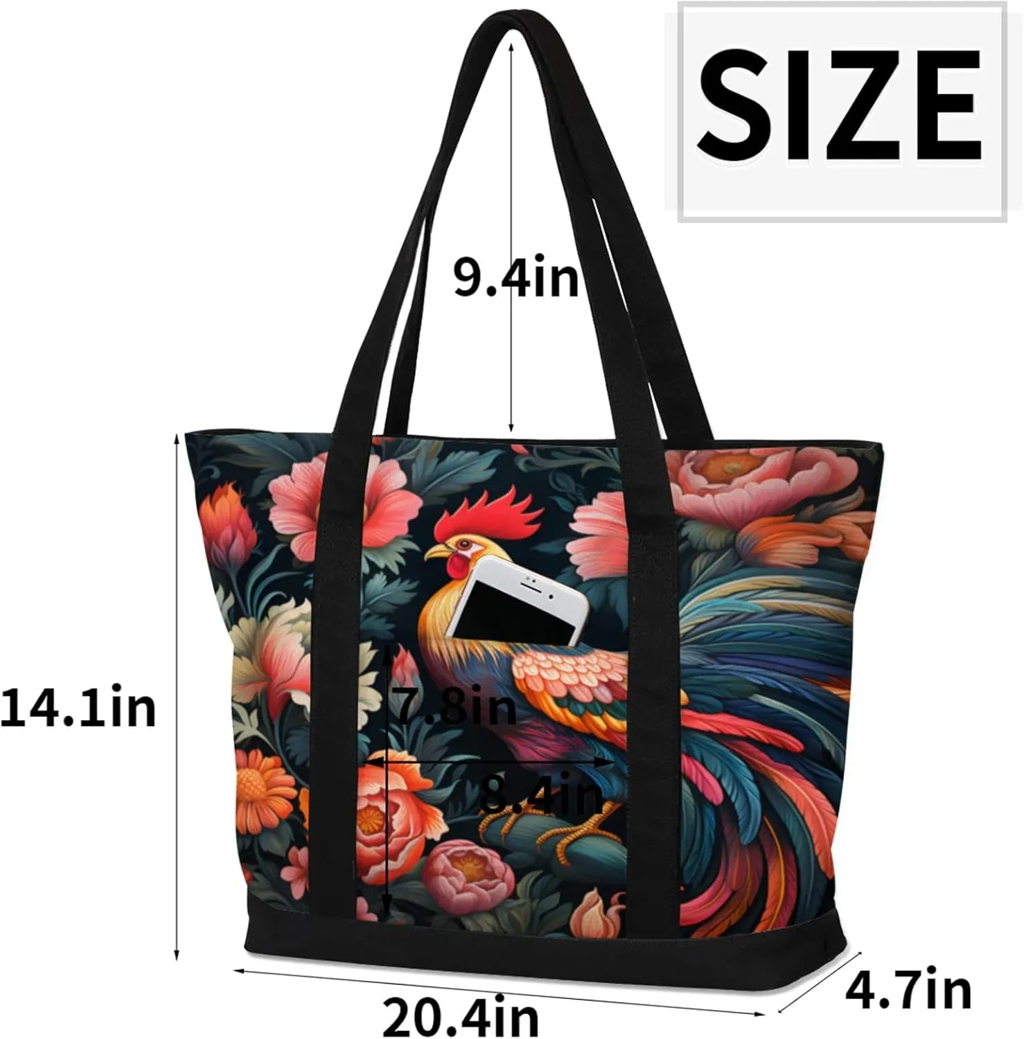 Animal Giraffe Canvas Tote Bag Casual Shoulder Handbag Large Shopping Bags With 5 Pocket Carry On Weekender Backpack