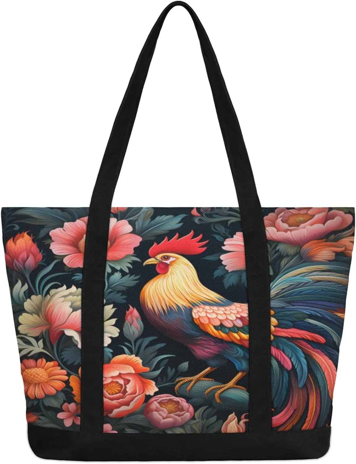 Animal Giraffe Canvas Tote Bag Casual Shoulder Handbag Large Shopping Bags With 5 Pocket Carry On Weekender Backpack