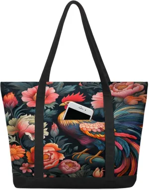 Animal Giraffe Canvas Tote Bag Casual Shoulder Handbag Large Shopping Bags With 5 Pocket Carry On Weekender Backpack