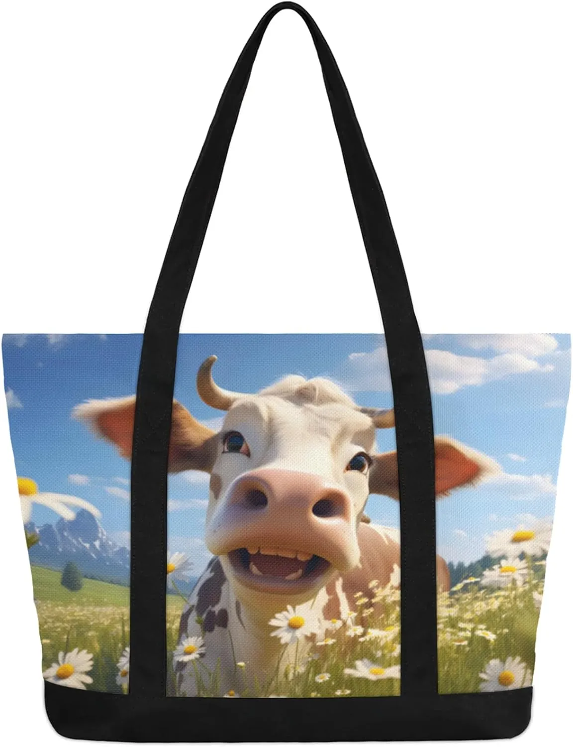 Animal Giraffe Canvas Tote Bag Casual Shoulder Handbag Large Shopping Bags With 5 Pocket Carry On Weekender Backpack
