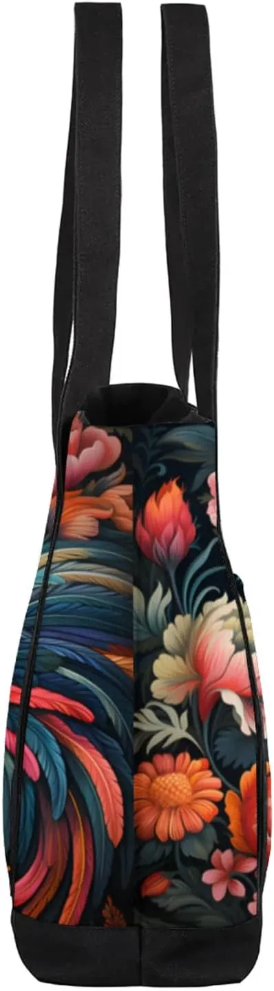 Animal Giraffe Canvas Tote Bag Casual Shoulder Handbag Large Shopping Bags With 5 Pocket Carry On Weekender Backpack