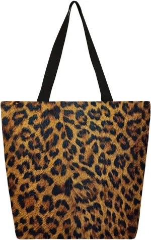 Animal Leopard Texture Canvas Tote Bag for Women Heavy Duty Canvas Bag Beach Bags Reusable Grocery Shopping Bags Tote Bag Gym Shoulder Bag with Inner Pocket