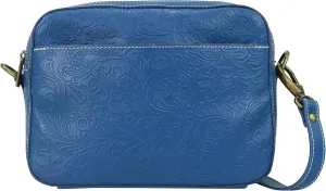 Anna by Anuschka Heritage Collection Women's Genuine Leather Multicompartment Crossbody - Floral Embossed Royal Blue