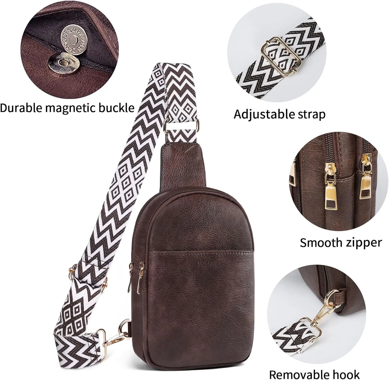 Anti Theft Crossbody Sling Bag for Women Trendy, Small Vegan Leather Cross body Fanny Chest Bag for Traveling
