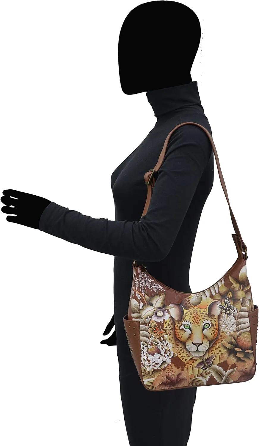 Anuschka Women's Genuine Leather Shoulder Bag | Hand Painted Original Artwork | Classic Hobo With Studded Side Pockets