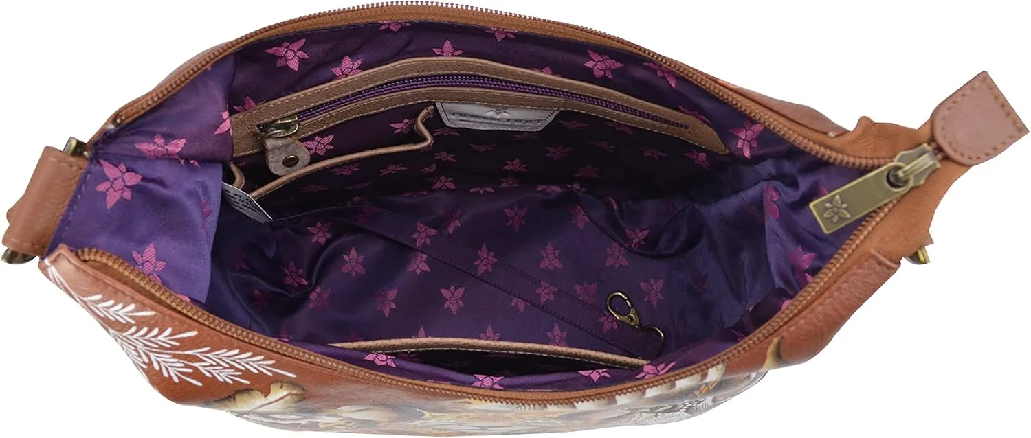 Anuschka Women's Genuine Leather Shoulder Bag | Hand Painted Original Artwork | Classic Hobo With Studded Side Pockets