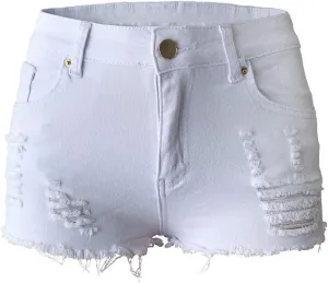 Aodrusa Womens Ripped Denim Shorts Mid Rise Body Enhancing Curvy Cutoff Distressed Jeans