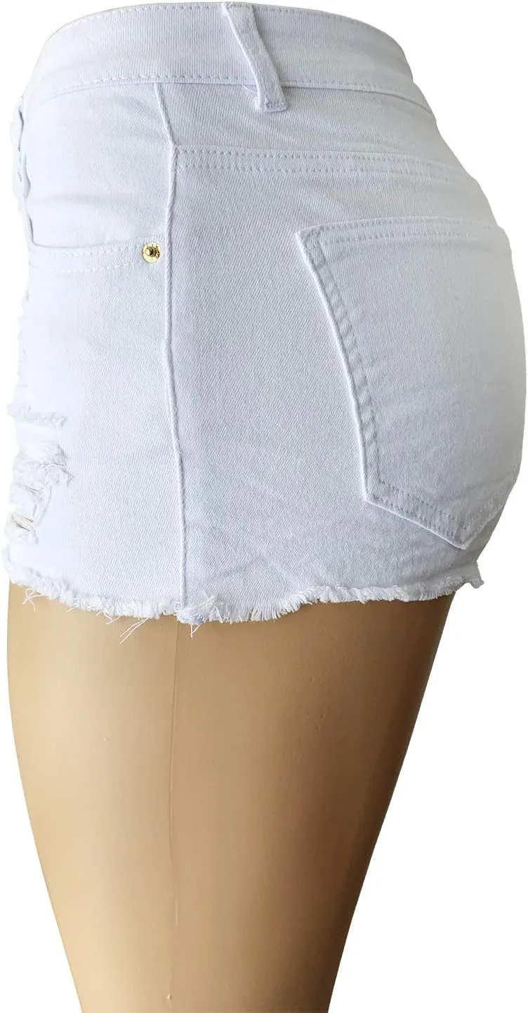 Aodrusa Womens Ripped Denim Shorts Mid Rise Body Enhancing Curvy Cutoff Distressed Jeans