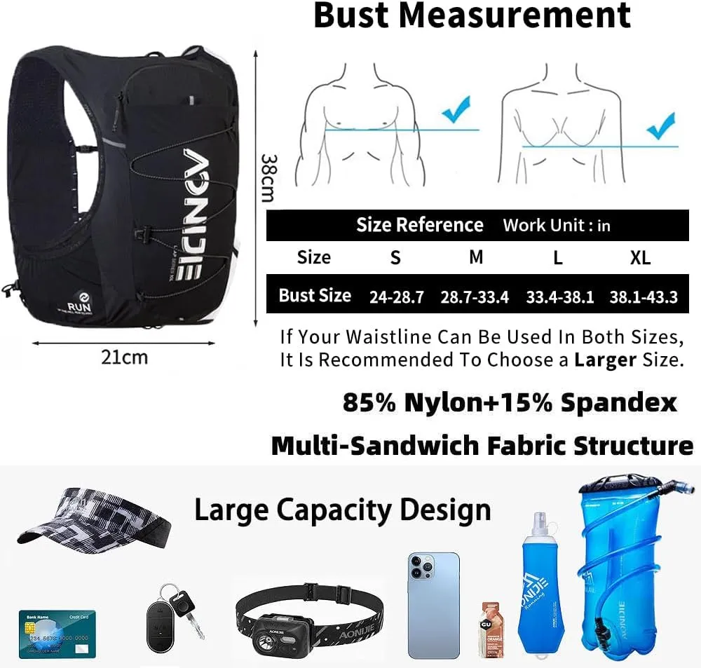 AONIJIE Lightweight Running Vest Hydration 10L Large Capacity & Fits 6.8 inch Phones,Hydration Backpack for Hiking Off-Road Cycling Race Marathon