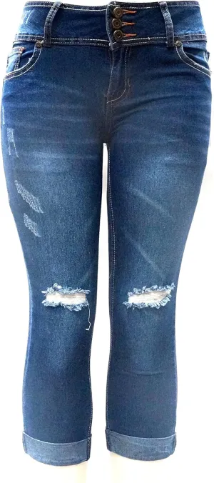 APT.9 / Diamante Juniors Women's Capri Denim Jeans Skinny Ripped Distressed Stretch Pants